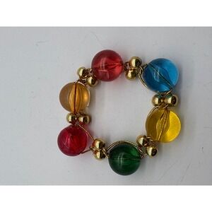 Vintage Gold Tone Beaded Bracelet Colorful Marble Looking Beads Retro Stretch